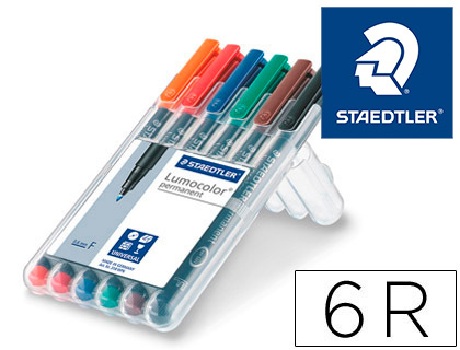 6 rotuladores retroproyección Staedtler Lumocolor 318 punta fina tinta color